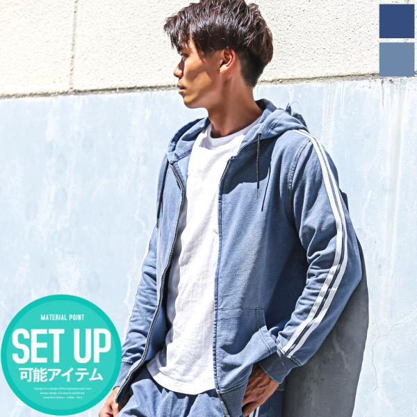 パーカー メンズ トップス ジップパーカー 長袖 デニム ライン ジャージ スポーティ