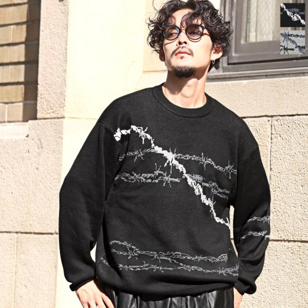 ニット セーター メンズ トップス 長袖 ジャガード織り 綿タッチ ニットソー ルーズ