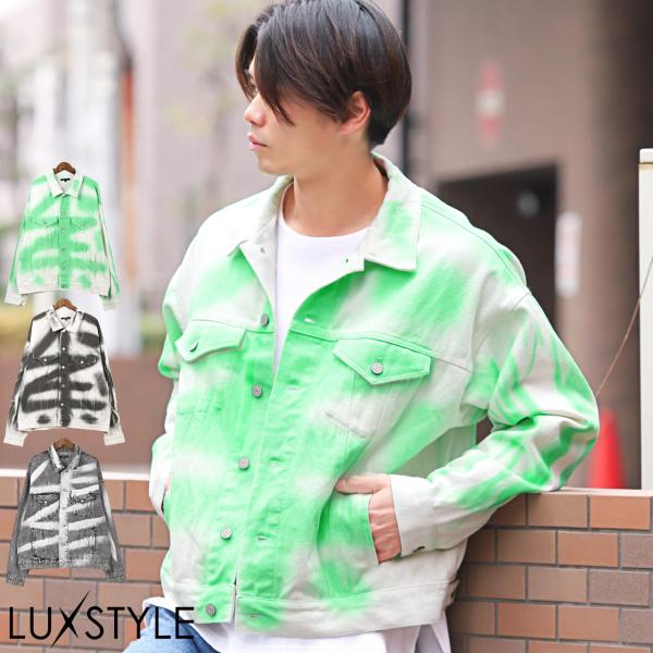 デニムジャケット メンズ アウター Gジャン ジャケット スプレー加工 ペイント デニム ヴィンテー...