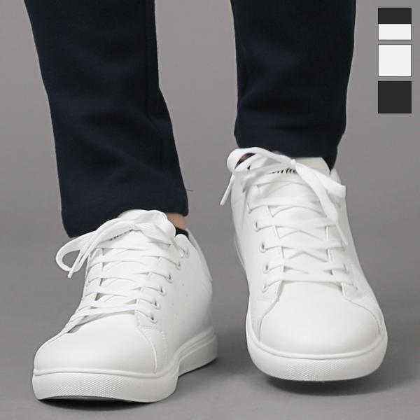 スニーカー メンズ 靴 シューズ PUレザー ローカット レースアップ 合皮 シンプル 白 黒