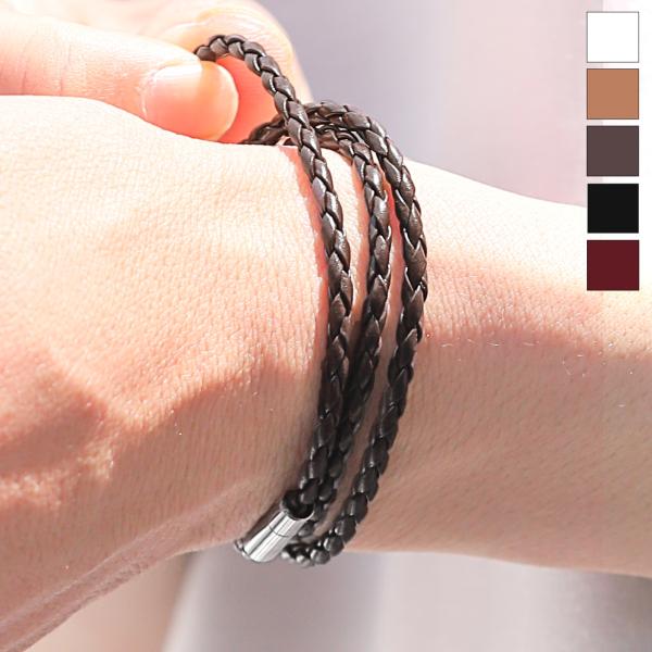 メール便 ブレスレット メンズ レディース 編み込み 3連 PUレザー 合皮 アクセ 小物