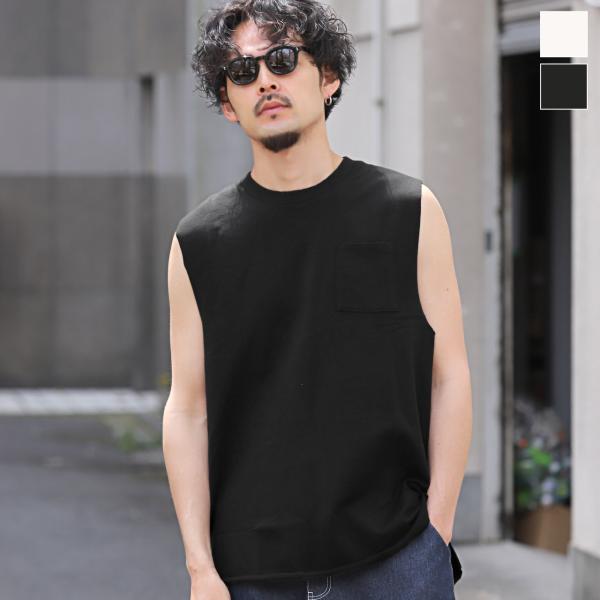 ノースリーブ メンズ トップス Tシャツ タンクトップ ビッグシルエット ミニ裏毛 無地 カットオフ...