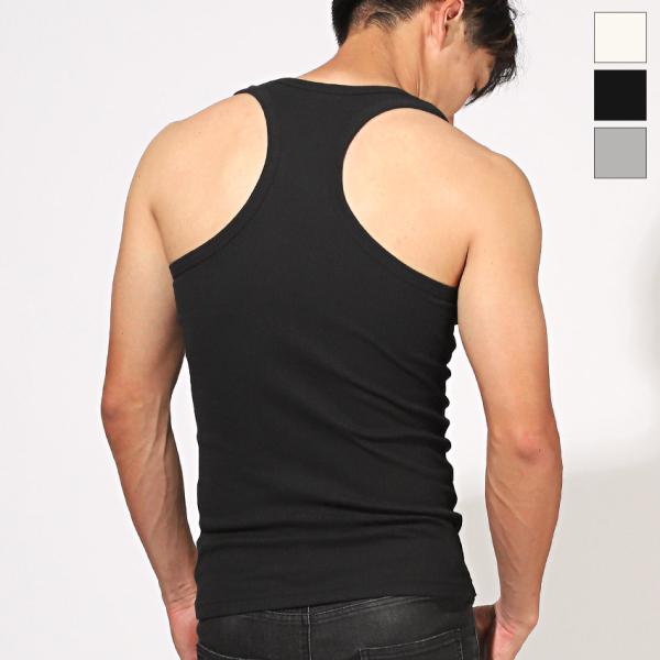 タンクトップ メンズ トップス 無地 グレコ テレコ ノースリーブ インナー タイト 細身 スポーテ...