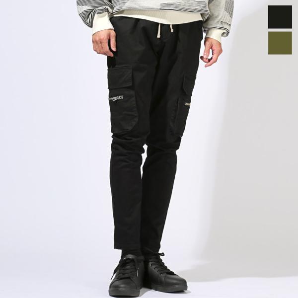 スキニーパンツ 細身 チノパン カーゴパンツ メンズ テーパードパンツ ブラック 黒 カーキ ミリタ...