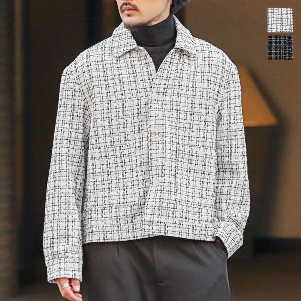 シャツジャケット ツイードジャケット ジャケット メンズ レディース ツイード生地 シャツアウター ...