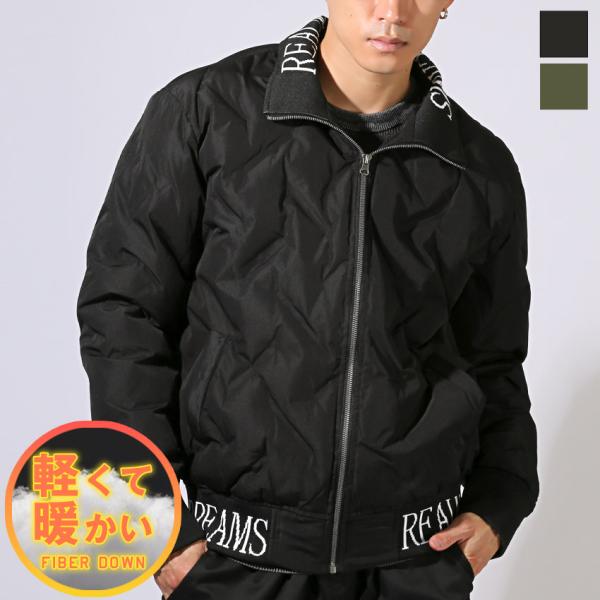 フェイクダウン 暖か あったか ロゴテープ ジャガード織り 中綿ジャケット メンズ レディース ブル...