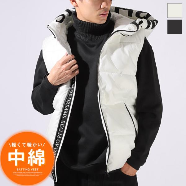 中綿ベスト メンズ 防寒 大きいサイズ レディース ベストジャケット 暖かい ロゴ プリント フェイ...
