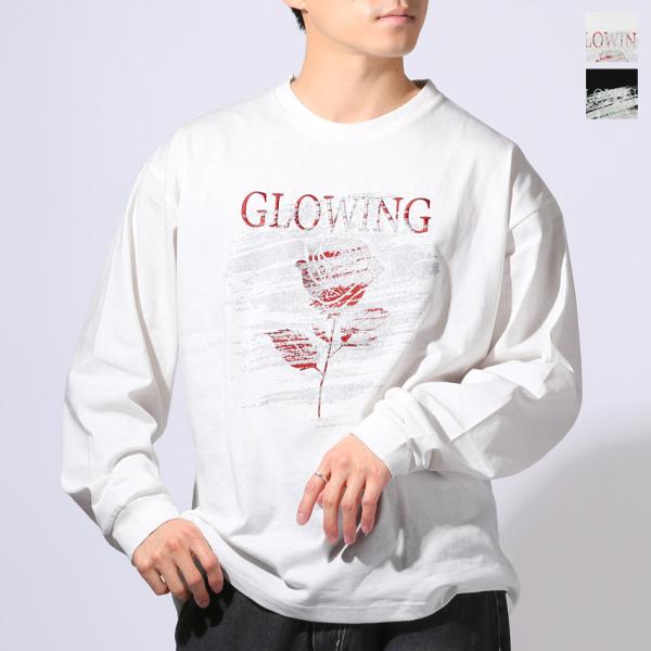 長袖 トップス 薔薇 バラ ロンT メンズ レディース Tシャツ 刺繍 メタル ラメ プリント イン...