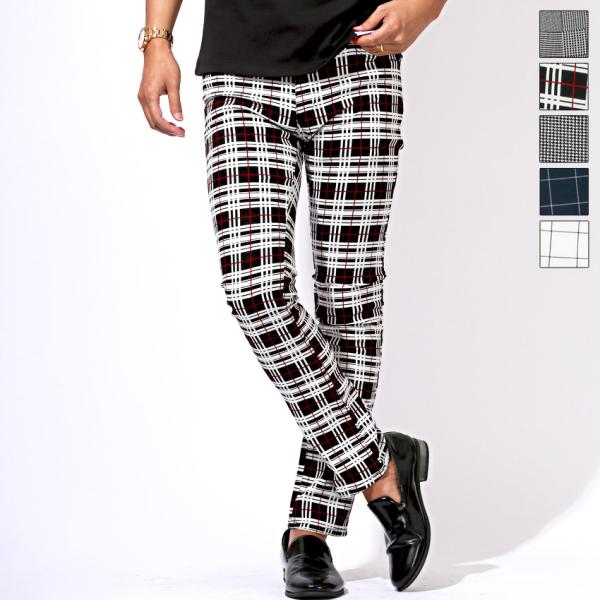 チノパン スリムパンツ メンズ スキニー スキニーパンツ チェックパンツ チノパンツ ズボン ボトム...