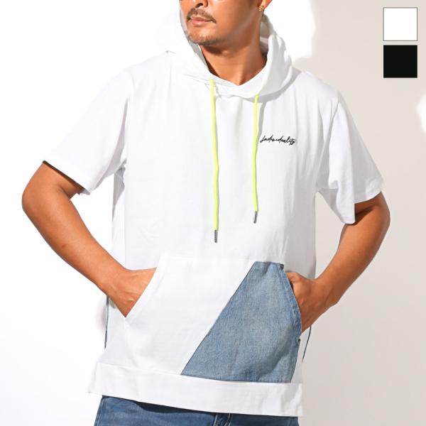 半袖パーカー フーディ フード付き Tシャツ 半袖 メンズ 半袖Tシャツ 蛍光色 ネオンカラー 差し...