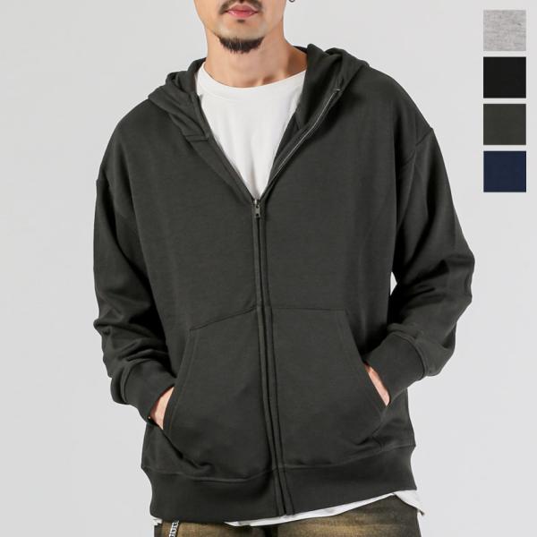 メンズ 長袖 裏毛 スウェット パーカー フーディ ジップアップパーカー 大きいサイズ 無地 ゆった...