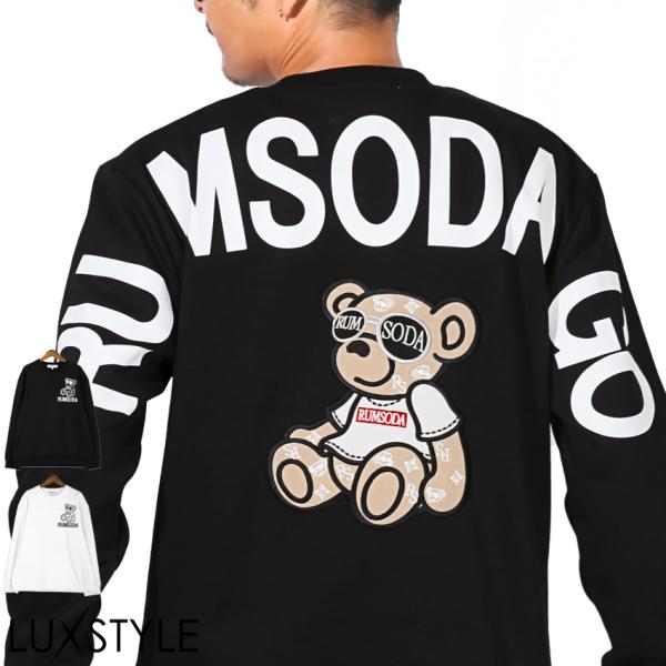 メンズ オーバーサイズ ダブルフェイス トレーナー スウェット ゆったり テディベア 刺繍 アップリ...