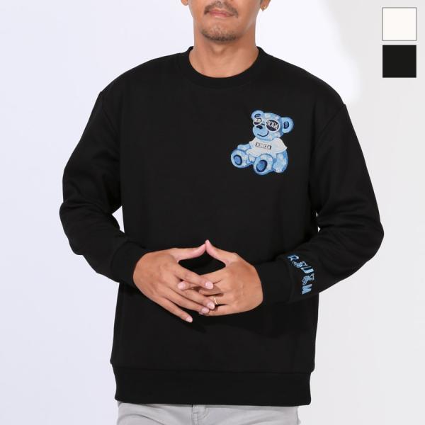 トレーナー スウェット メンズ オーバーサイズ ダブルフェイス ゆったり テディベア aa-3740