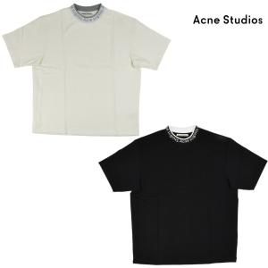 アクネストゥディオズ ネックTシャツ カットソー ロゴクルー 半袖 ブラック ホワイト メンズ｜cloudshoe