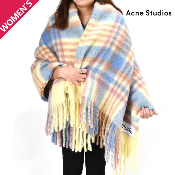 【並行輸入品】アクネストゥディオズ 大判ストール ブランケット ホワイト ブルー TARTAN CH...
