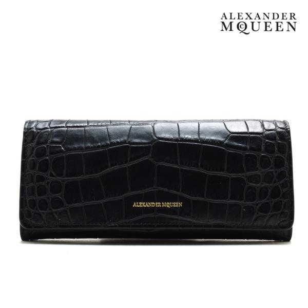 【並行輸入品】アレキサンダーマックイーン 二つ折り長財布 クロコ型押し ブラック 黒 BLACK メ...