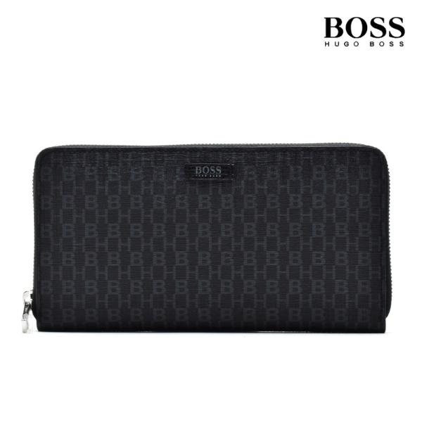 【並行輸入品】ヒューゴボス 50402696 001 ラウンドファスナー長財布 HBロゴ柄 モノグラ...