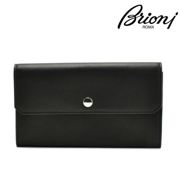 【並行輸入品】ブリオーニ 二つ折り長財布 ロングウォレット 小銭入れ付き 本革 ブラック黒 メンズ ...