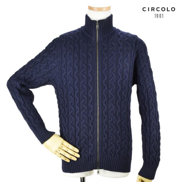 【並行輸入品】チルコロ 1901 セーター ケーブルニット ジップアップ ネイビー メンズ CIRC...