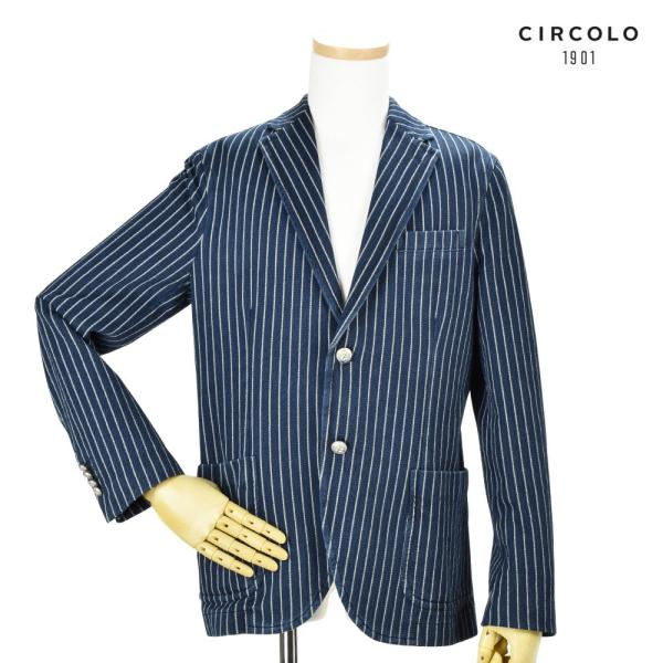 【並行輸入品】チルコロ 1901 シングル テーラード ジャケット 2B ストライプ ネイビー メン...