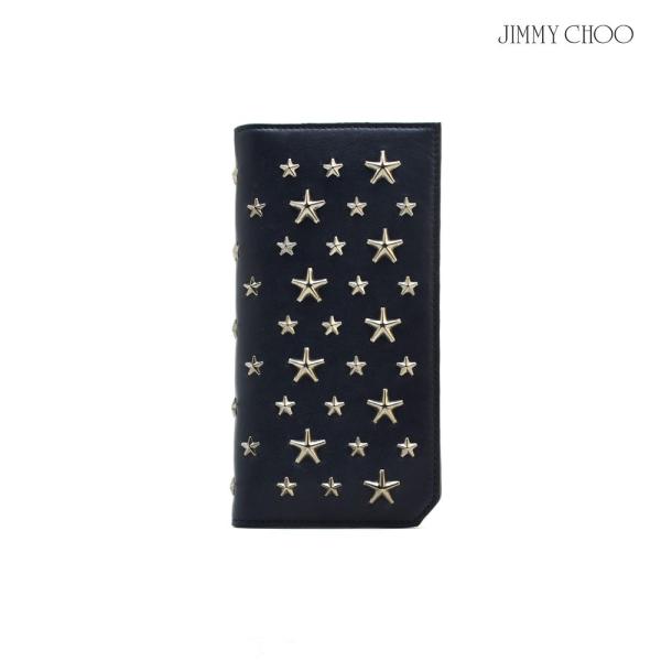 【並行輸入品】ジミーチュウ 二つ折り長財布 スタースタッズ バイカーレザー ブラック ガンメタル メ...