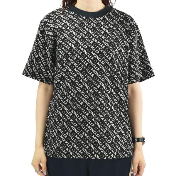 【並行輸入品】モンクレール Tシャツ レディース 半袖 カットソー クルーネック ロゴパターン ブラ...