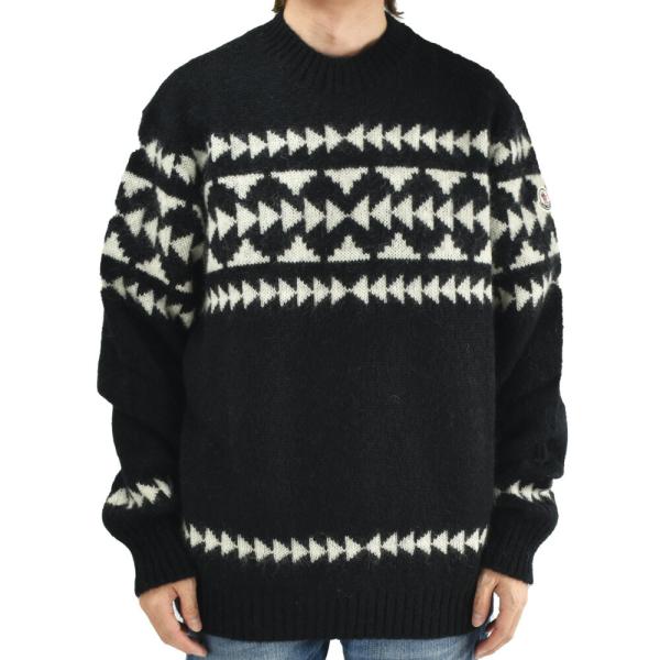 【並行輸入品】モンクレール モヘアジャガードセーター メンズ ニット ウール クルーネック ブラック...
