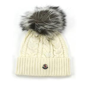 モンクレール MONCLER ニット帽 レディース ビーニー ニットキャップ ポンポンファー付き ウールニット帽 カシミヤ ホワイト BERRETTO TRICOT｜cloudshoe