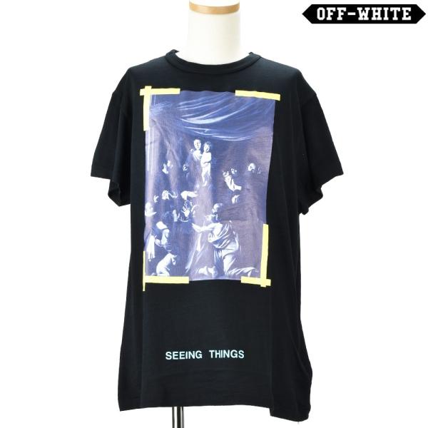 【並行輸入品】オフホワイト ディアゴナル Tシャツ クルーネック カットソー 聖母プリント ブラック...