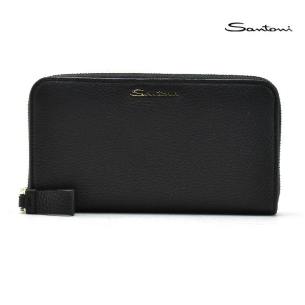 【並行輸入品】サントーニ 長財布 ラウンドファスナー ウォレット シボレザー ブラック 黒 メンズ ...