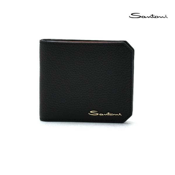 【並行輸入品】サントーニ 二つ折り財布 ウォレット シボレザー ブラック 黒 メンズ Santoni
