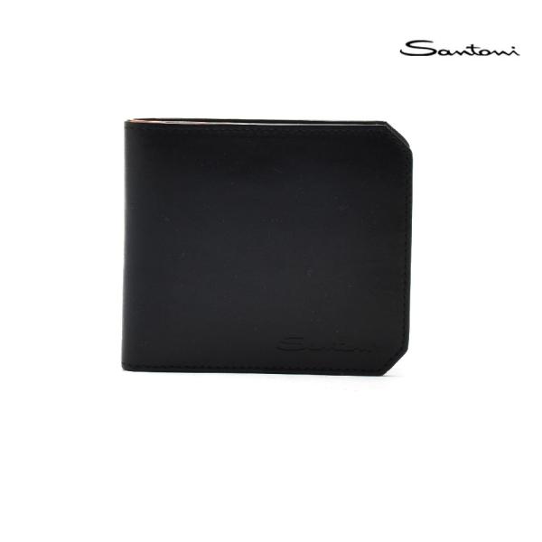 【並行輸入品】サントーニ 二つ折り財布 ウォレット レザー ブラック 黒 メンズ Santoni