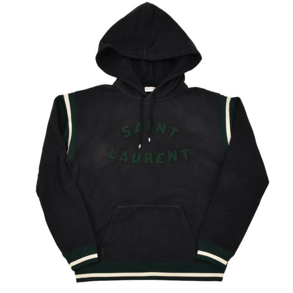 【並行輸入品】サンローラン パーカー メンズ プルオーバー フーディ 裏起毛 ロゴワッペン ブラック...