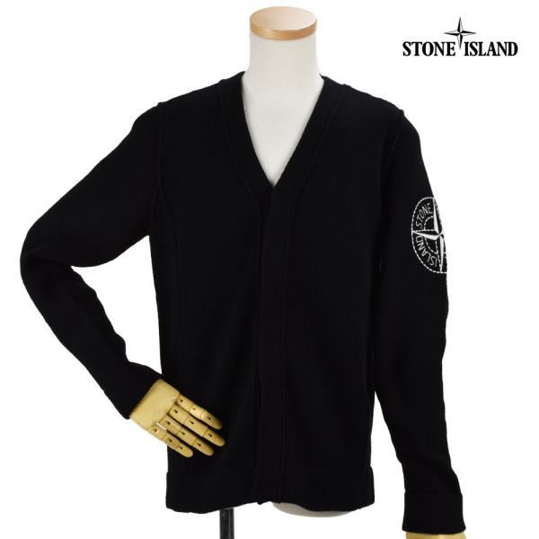 【並行輸入品】ストーンアイランド ニット カーディガン ワッペン刺繍 Vネック ウール ブラック 黒...