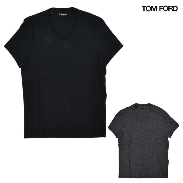 トムフォード Vネック Tシャツ カットソー 半袖 ブラック 黒 チャコールグレー メンズ TOM ...