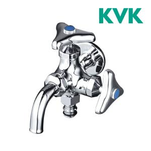 《在庫あり》◆15時迄出荷OK！KVK 水栓金具【K124SPZ】屋外ホース接続ニップル付二口横水栓 エコこま水栓 (寒冷地用) 固定こま｜clover-9608