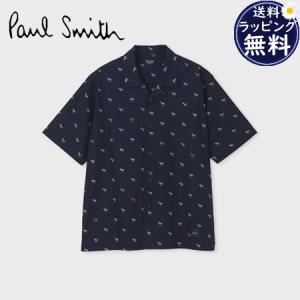 ポールスミス Paul Smith シャツ 半袖 Zebra Pattern オープンカラーシャツ 綿 100% ネイビー