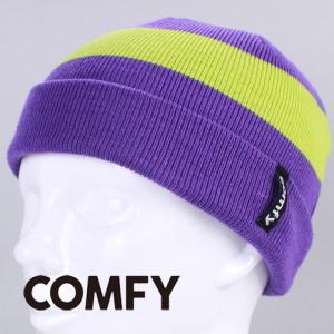 ビーニー ニットキャップ ボーダー ニット帽 COMFY BORDER BEANIE Purple Green パープル グリーン 紫 緑 コンフィ 帽子 スノーボード 春秋冬 ユニセックス｜clover-sports-outdoo