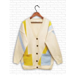 [カーディガン]　配色Vネックカーディガン