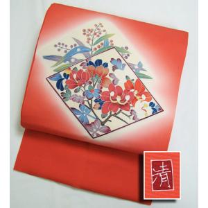 赤褐色色に花々　つづれ織り　八寸名古屋帯 赤褐色色に花々 つづれ織り 八寸名古屋帯の通販 by ひとひら｜ラクマ