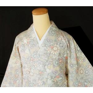 夏物 洗えるきもの 小紋 絽織 東レ系 縞に花弁柄模様 ポリエステル  