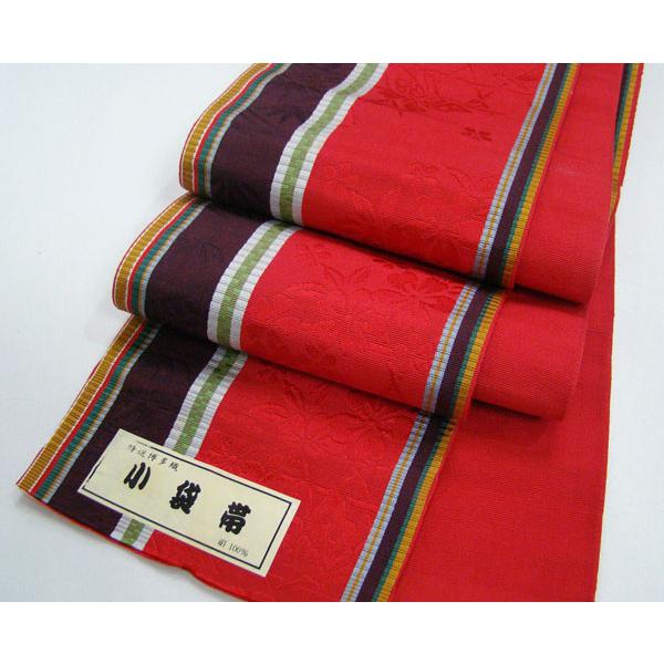 本場筑前博多織 小袋帯 新品 未使用 全通間道縞中抜き 垣根花地紋柄 正絹 9971