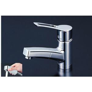 KVK 水栓金具【KM8001T】洗面用シングルレバー式混合栓 ホース引き出し式 ブレードホース・ク...