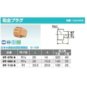 オンダ製作所【OT-080-S】砲金プラグ 呼び径R3/4〔GH〕