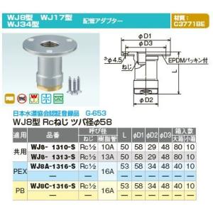 オンダ製作所【WJ8-1313-S】ダブルロックジョイント WJ8型 Rcねじ ツバ径φ58 配管アダプター 共用 呼び径(ねじRc1/2 樹脂管13A)〔IE〕｜clover8888