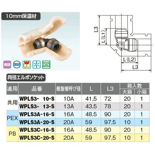 オンダ製作所【WPLS3A-20-S】ダブルロックジョイントP WPLS3型 10mm保温材 同径エ...