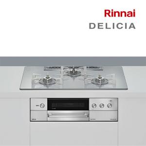 π●リンナイ ガスビルトインコンロ【RHS72W38M14RCSTW】デリシア 3V乾電池 操作部液晶付 アローズホワイト 75cm ザ・ココット付属〔GJ〕