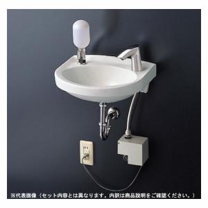 ###TOTO セット品番【L30DM+TLE28SS1A】壁掛手洗器 平付 台付自動水栓(単水栓・AC100V) アクアオート 水石けん入れ 床排水金具(Sトラップ)｜clover8888