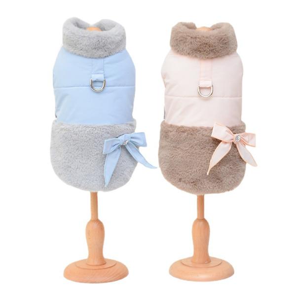 冬のお散歩にぴったり！ファー付ダウンキラキラリボン付き防寒コート