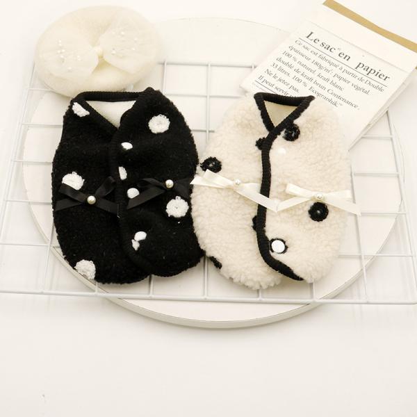 ふんわりモコモコ 犬用ボアベスト ドット柄パールリボン